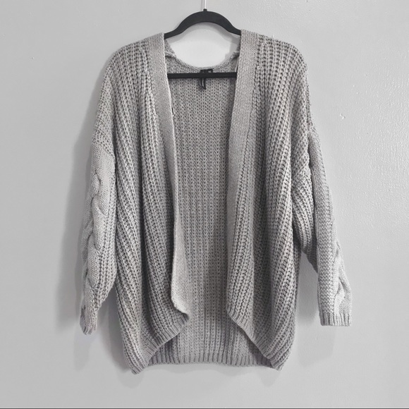 Sweaters - Light Grey Knit Long Cardigan